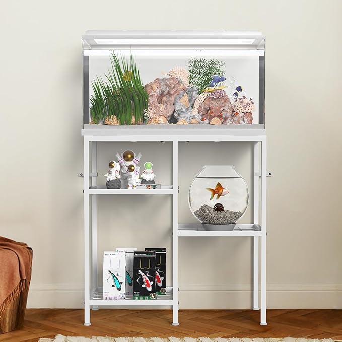 20 Gallon Fish Tank Stand White Metal Aquarium Stand Turtle Tank Stand Reptile Tank Stands 3 Tier Fish Tank with Stand-PurrikoPets