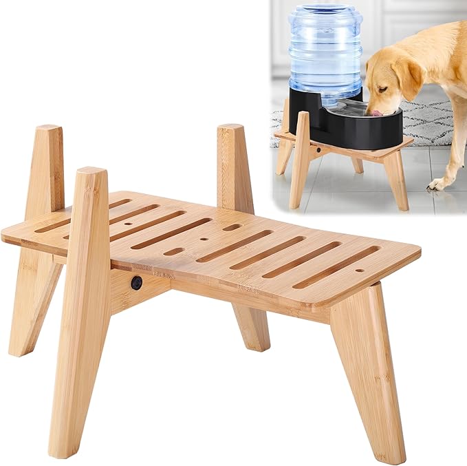 Dog Water Bowl Dispenser Stand - Compatible with Automatic and Gravity Water/Food Dispensers - Adjustable Width, Holds Various Sizes [See Photos for Measurements] - Bamboo-PurrikoPets