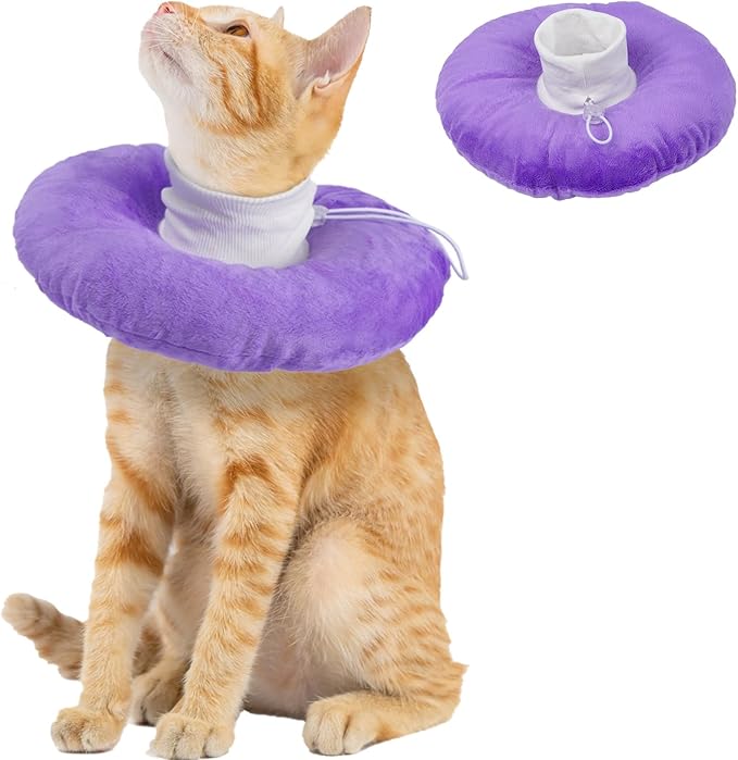 Adjustable Cat Neck Cone, Comfortable Elizabethan Recovery Collar After Surgery to Prevent Licking Wound, Ideal for Skin Disease, Deworming, Protective Pet Cone, Purple Medium-PurrikoPets