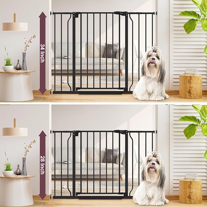34" Extra Tall Baby Gate for Stairs, Auto Close Stroller Friendly Dog Gate Indoor for Doorways, Pressure Mounted 29"-40" W Baby Gate, Easy Walk Through Gate for Children & Pets, Black-PurrikoPets