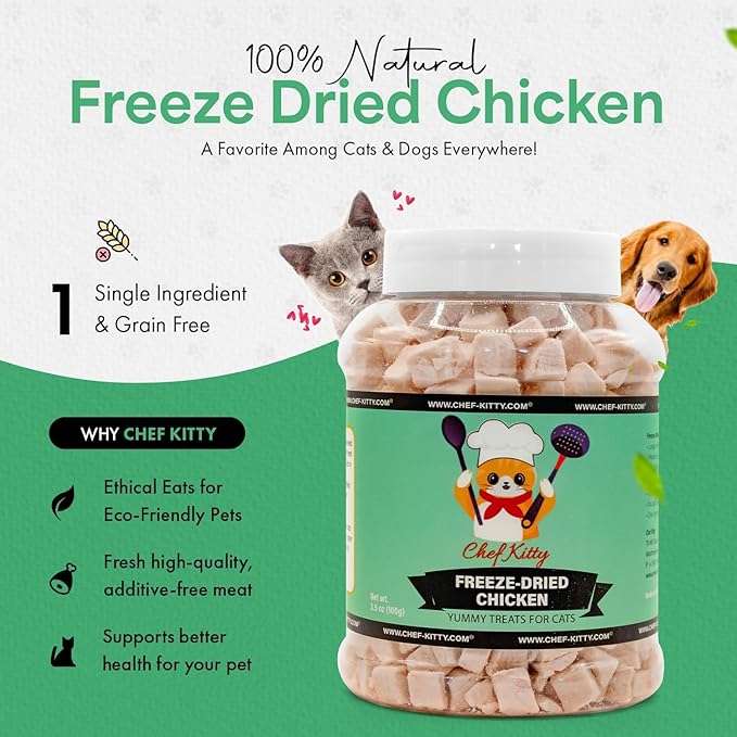 Freeze-Dried Chicken Treats for Cats & Dogs – 100% Human Grade, Single Ingredient, High-Protein, Healthy Snack – No Additives or Preservatives – 3.5oz - Inspected & Tested in USA-PurrikoPets