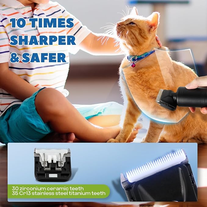 300W Pet Grooming Clippers (2000-6600rpm Stepless Speed Control, Heavy-Duty Commercial Grade, 13ft Power Cord, Low Noise< 50db, with Extra Blade) (300W Stepless Speed Control)-PurrikoPets