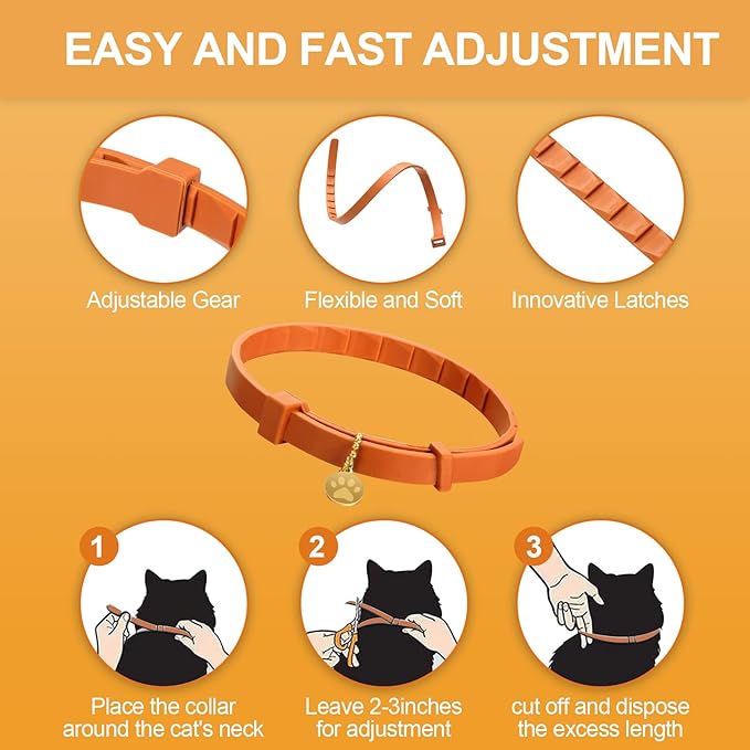 4 Pcs Cat Calming Collar Adjustable Lavender Scent Relaxing Cat Collar with 2 Pendant for Puppies Reduce Stress Aggression Anxious, up to 15 Inches(Orange)-PurrikoPets