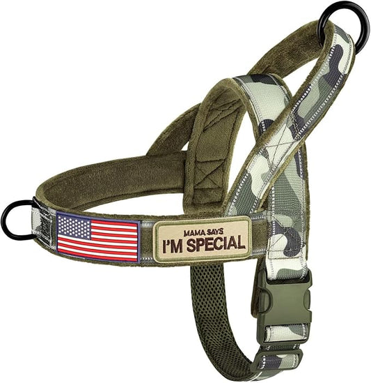 Forestpaw No Pull Dog Harness - Soft Flannel Padded Tactical Dog Vest Harness with Quick Release Buckle, Adjustable Reflective Pet Harness for Large Dogs Walking Training,Green Camouflage L-PurrikoPets