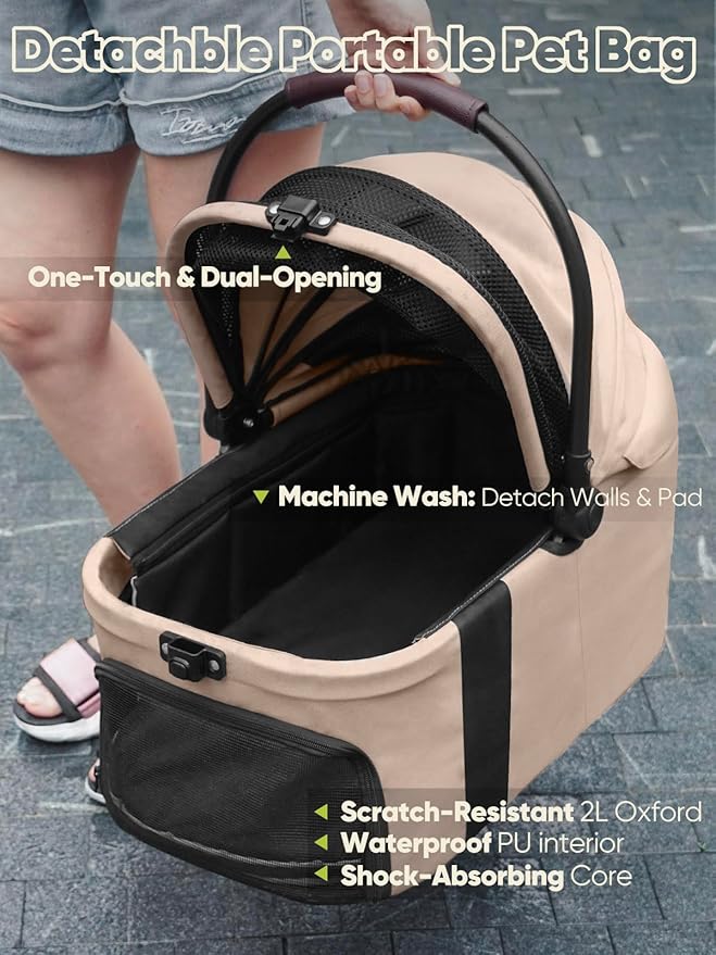 Dog Stroller, Cat Strollers, 5-in-1 Pet Stroller with Detachable Waterproof Carrier for Small/Medium Dogs Cats up to 55lbs, All-in-One Fold Without Detaching Carrier for Dogs Cats 10 lbs to 55 lbs-PurrikoPets