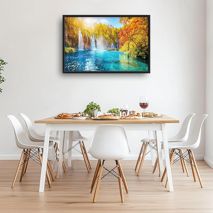 Extra Large Waterfall Lake Framed Wall Art for Living Room,Oversized Fall Autumn Tree Landscape Pictures Wall Decor,Nature Canvas Print Painting Modern Artwork Bedroom Office Bathroom 36L" x 24W"-PurrikoPets