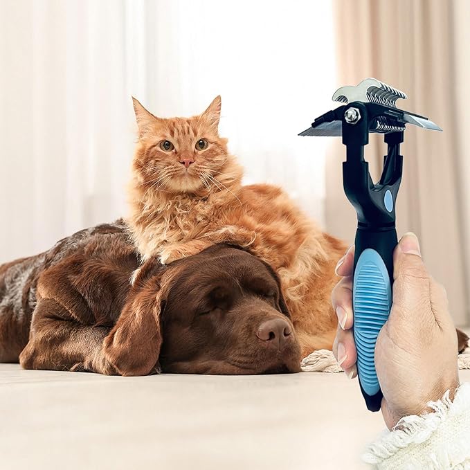 3-in-1 Pet Grooming Brush for Dogs & Cats – Double Sided Deshedding Tool with Stainless Steel Teeth, Detangler Comb & Undercoat Rake | Ergonomic Handle for Matted Fur Removal, Safe for Long/Short Hair-PurrikoPets
