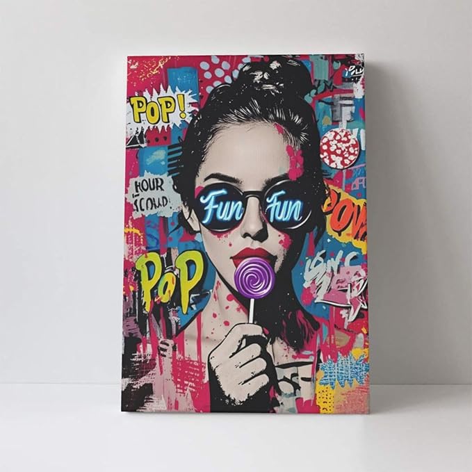 Fashion Women Wall Art Glam Modern Artwork for Girls Banksy Street Graffiti Pop Art Canvas Pictures Painting Print Framed Decorations Gifts for Bedroom Living Room Office 16"x24"-PurrikoPets