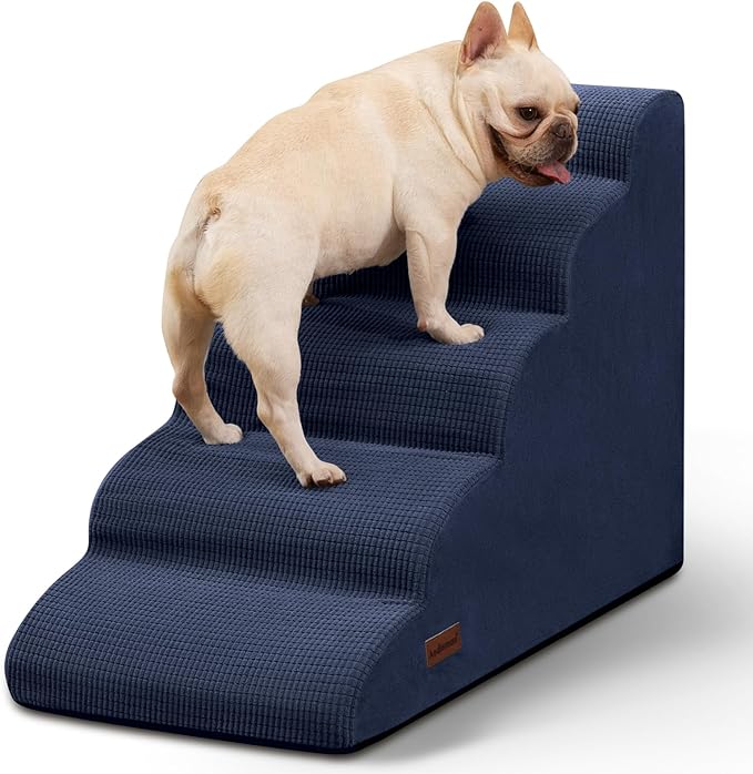 5-Step Dog Stairs and Ramp for High Bed, Non-Slip Sturdy Pet Steps for Small Dogs and Cats,22.2" H,Blue-PurrikoPets