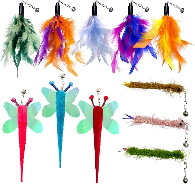 AcceLeah Cat Worm Toy Refills - Assorted Teaser Wand Toys with Bell (11 Pcs)-PurrikoPets