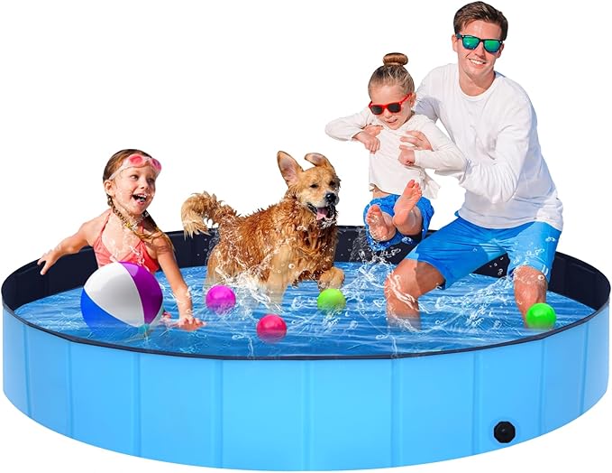 Foldable Dog Pool - 71" x 12" Anti-Slip Portable Dog Swimming Pool, Hard Plastic Collapsible Kiddie Pool for Outdoor and Indoor for Pets Dogs Cats and Kids-PurrikoPets