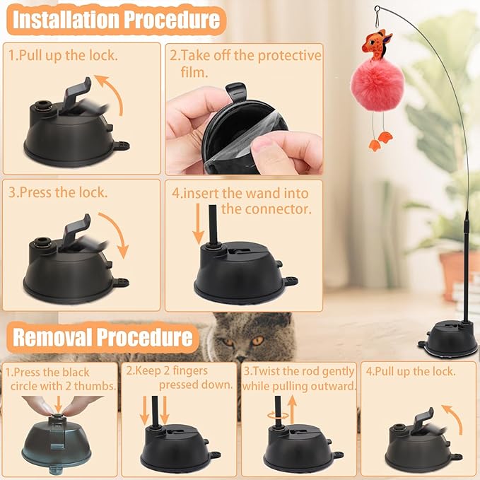 4-in-1 Interactive Cat Toys Set with Suction Cup Wand, Hanging Cat Toys, Fishing Pole Cat Wand & Kitten Balls- Includes Variety Replaceable Worms, Feathers for Indoor Bored Cats for Exercise-PurrikoPets