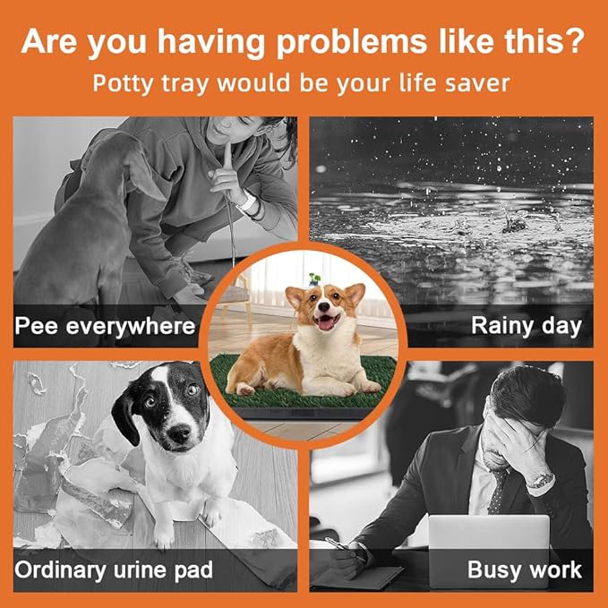 Dog Grass Pad with Tray 25"X20" - Portable Dog Litter Box for Balcony/Patio, Indoor/Outdoor Artificial Turf Pet Potty for Puppy Training, with Washable Pee Pad and Fake Grass Mat-PurrikoPets