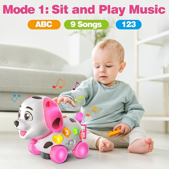 3-in-1 Musical Puppy Toys for 1 Year Old Girl Gift, Educational Baby Toy 6-12-18 Month, 1st Birthday Gift for 1 Year Old Girl Boy, First Bilingual Present for 7 8 9 10 Month Infant (Pink)-PurrikoPets