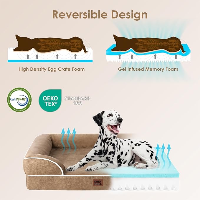 EHEYCIGA Orthopedic Dog Bed for Medium Dogs, Waterproof Memory Foam Medium Dog Beds with Sides, Non-Slip Bottom and Egg-Crate Foam Pet Couch Bed with Washable Removable Cover, Beige-PurrikoPets
