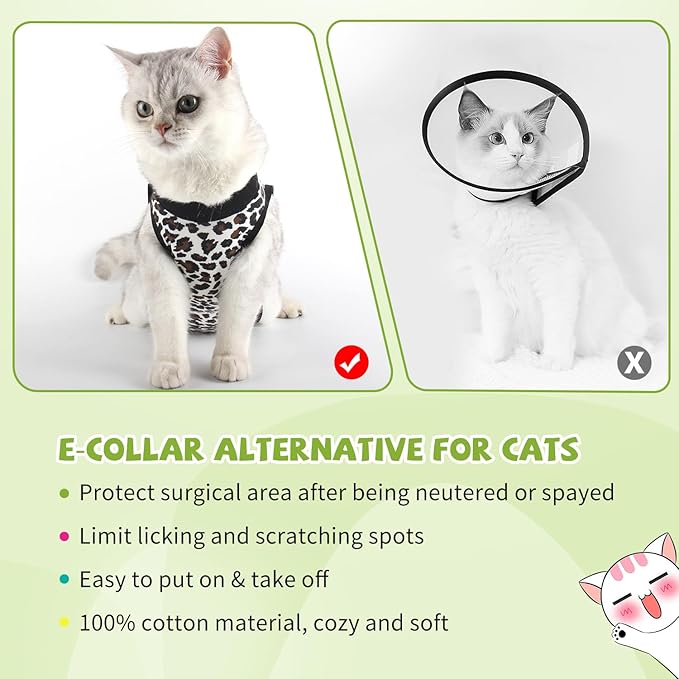 2 Packs Cat Surgery Recovery Suit Surgical Clothes Abdominal Wounds Anti-Licking Cat Bodysuit Onesie Substitute E-Collar& Cone-PurrikoPets