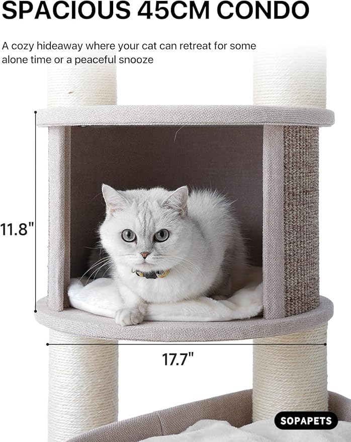 Extra Large Cat Tree for Maine Coon,65 Inches Tall Cat Tree Tower for Indoor Cats Large Adult 20 lbs,XXL Heavy Duty Luxury Sturdy Cat House with Big Hammock,Sisal Scratching Post,Condo-PurrikoPets