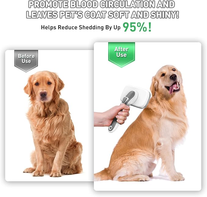 Dogs Cats Self Cleaning Slicker Brush for Shedding & Grooming Any Breed of Pets, Remove Loose Undercoat Knots Mats Tangled Hair for Small Medium Large Animal With Long Short Fur Length-Grey-PurrikoPets