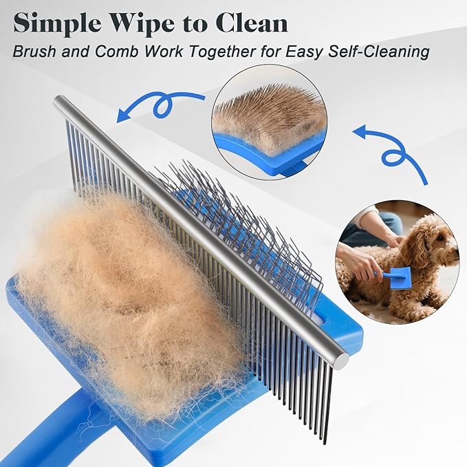 2PCS Slicker Brush for Dogs & Pet Comb,Professional Dog Grooming Brush (Goldendoodles,Poodles,Labradoodles) with Extra Long Pins to Effectively Remove Tangles, Knots and Mats (Blue)-PurrikoPets