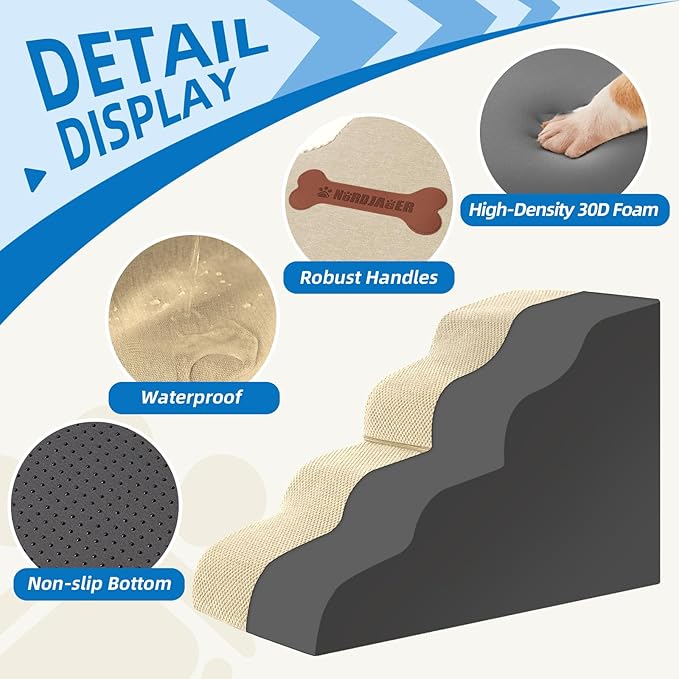 Dog Stairs 3-Step for Small Dogs and Cats to Get on Bed and Furniture/Windows, Pets Can Climb, Sit, or Perch to Look Out Windows, Extra Wide Dog Steps, Non-Slip Waterproof Fabric Cover, Beige（15.7" H）-PurrikoPets
