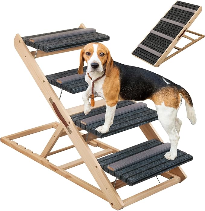 2-in-1 Dog Ramp and Dog Stairs Folding Ramp for Bed and Couch, Suitable for Small to Medium Dogs, Supports up to 150 Pounds-PurrikoPets