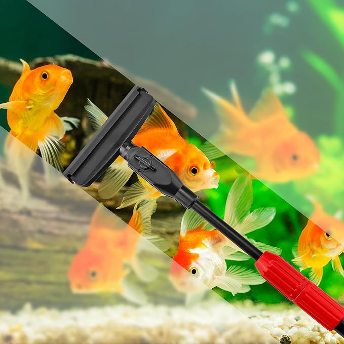6 in 1 Aquarium Cleaning Tool Kit Fish Tank Algae Scraper, Sponge Pad, Fish Net, Gravel Rake and Cleaning Brush with Telescopic Long Handle-PurrikoPets