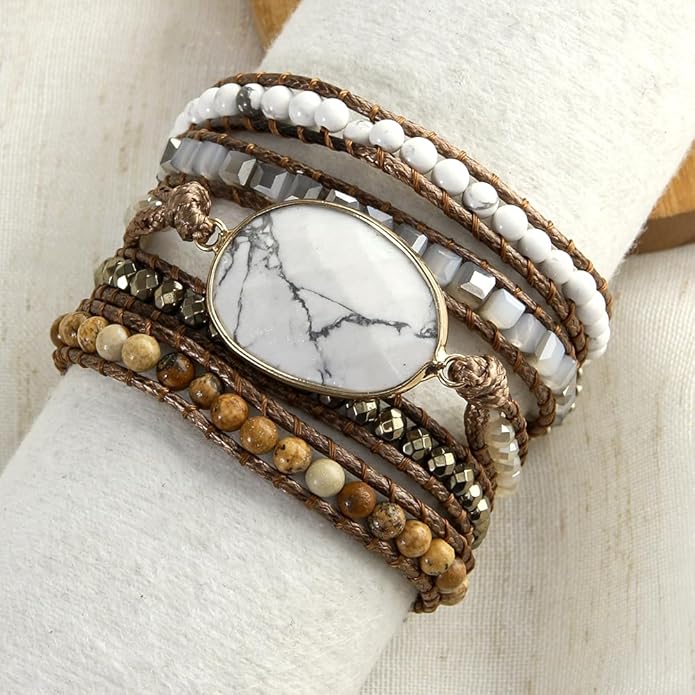 ZOSOJONA Women Wrap Bracelet Boho Natural Jasper Crystal Stone Beads Strand Bracelets