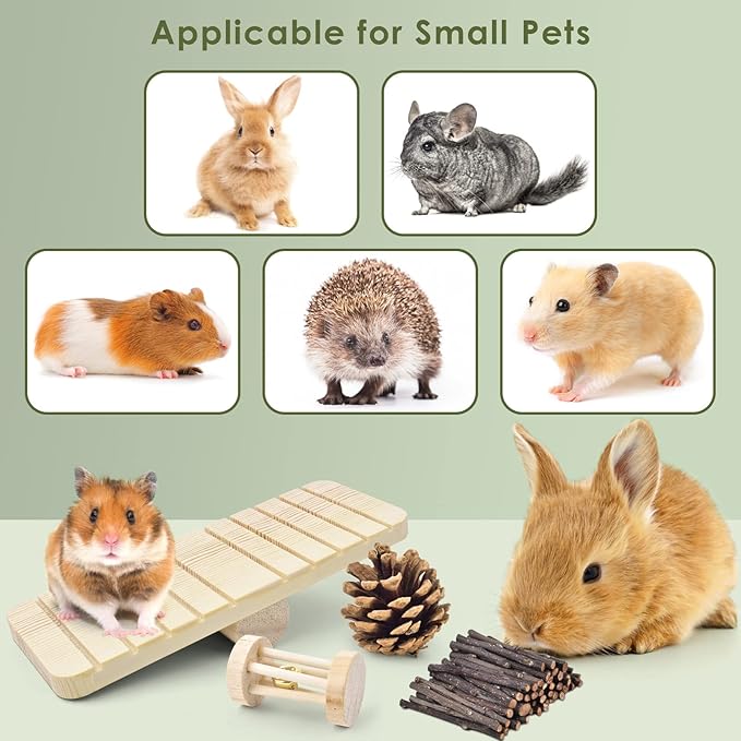 ERKOON New 12 Pack Hamster Chew Toys Gerbil Rat Guinea Pig Chinchilla Chew Toys Accessories, Natural Wooden Dumbbells Exercise Bell Roller Teeth Care Molar Toy for Rabbits Bird Rabbits Hamster Gerbil-PurrikoPets