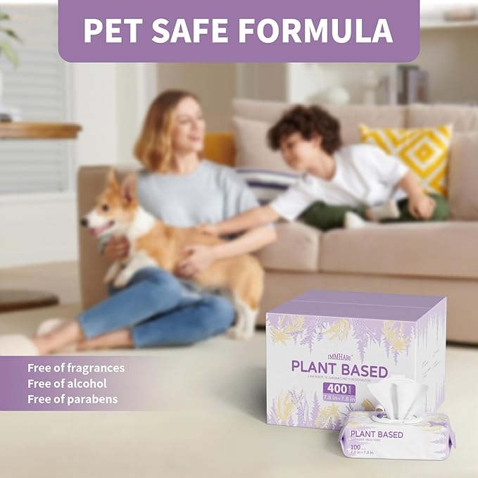 400 PCS Dog Wipes for Paws and Butt Hypoallergenic Pets Cleansing & Deodorizing Anal Gland Hygienic Puppy Wipes for Dogs Face and Body Wipes Cleaning Fur Doggie Wipes Doggy Wipes (Lavender)-PurrikoPets