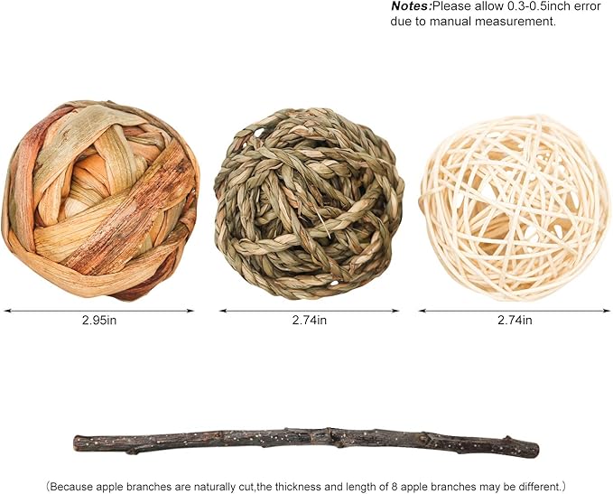 9 Pcs Small Animals Play Balls Rolling Activity Chew Toys Gnawing Treats for Rabbits Guinea Pigs Chinchilla Bunny Natural Balls, Pet Cage Entertainment Accessories (9 Pcs)-PurrikoPets