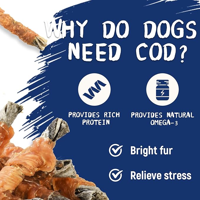 Dog Treat Chicken Wrapped Cod Skins, Fish Chews Rolls for Medium Dogs, Healthy, Rawhide-Free, 12.5 oz-PurrikoPets