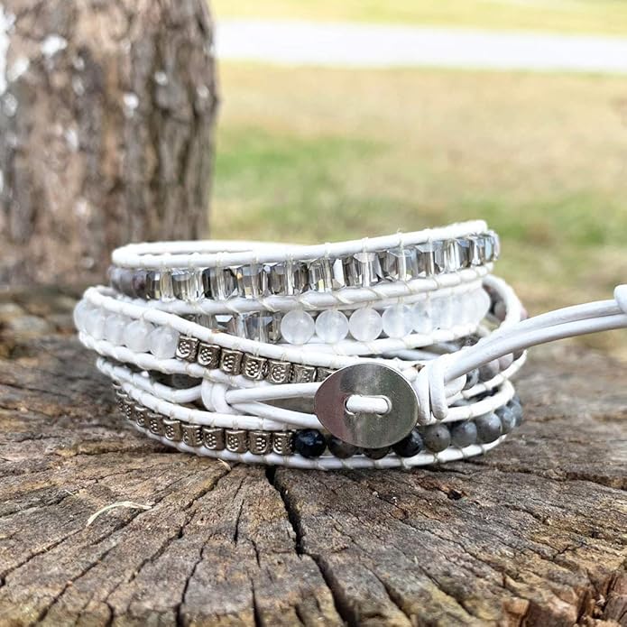 YGLINE Boho Handmade Wrap Leather Tube Crystal Stone Bracelet for Women