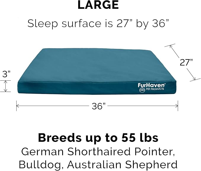 Furhaven Water-Resistant Cooling Gel Dog Bed for Large/Medium Dogs w/ Removable Washable Cover, For Dogs Up to 55 lbs - Indoor/Outdoor Logo Print Oxford Polycanvas Mattress - Deep Lagoon, Large-PurrikoPets