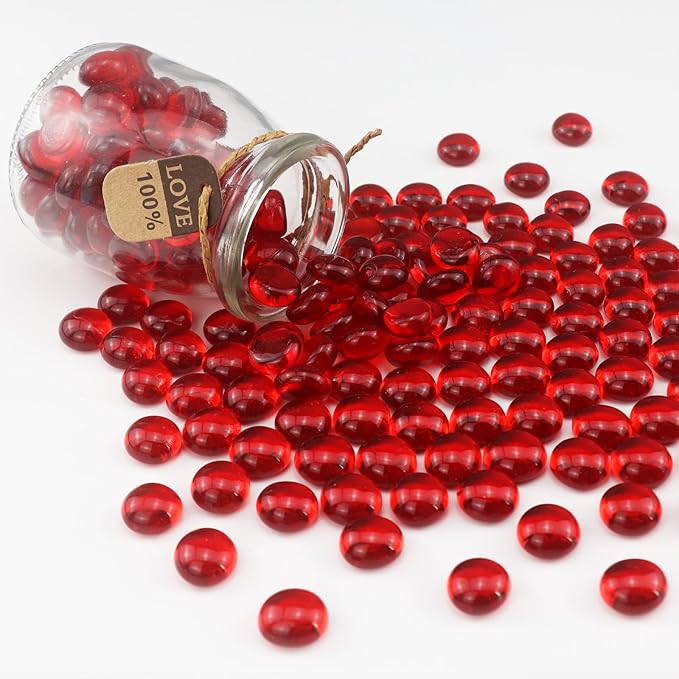 2.16LB Glass Beads Vase Filler Aquarium Gravel Decor Flat Glass Marbles Gems Pebbles Fish Tank Rocks Home Decorative Art Craft - Red-PurrikoPets