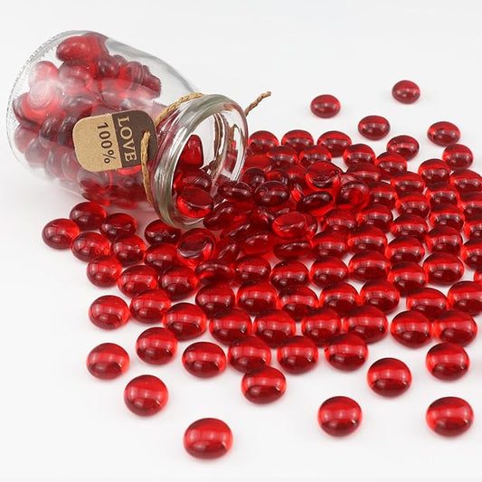 2.16LB Glass Beads Vase Filler Aquarium Gravel Decor Flat Glass Marbles Gems Pebbles Fish Tank Rocks Home Decorative Art Craft - Red-PurrikoPets