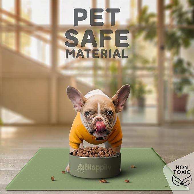 Dog Food Mat - 28x18 Raised Edges Dogs Mat for Food and Water Prevent Spill, Waterproof Cat Food Mats Protect Floors, Easy Clean Dog Bowl Mats for Food and Water, Silicone Pet Feeding Placemats Green-PurrikoPets