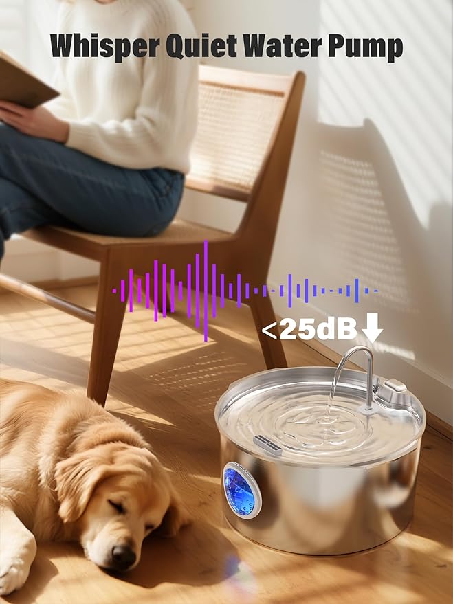 3.4Gal Dog Water Fountain for Large Dogs, Extra Large Stainless Steel Pet Water Fountain, Round Dog Water Bowl Dispenser with Metal Handle, Water Level Window, Supet Quiet Pump for Multi Pet Home-PurrikoPets