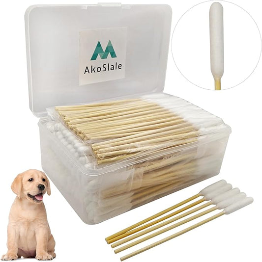 Dog Ear Cleaner Q Tips, 200pcs 6-Inch Long Cotton Swabs for Dogs - Biodegradable Qtips for Ear Cleaning, Infection Treatment, Wax Removal & Pet Care-PurrikoPets