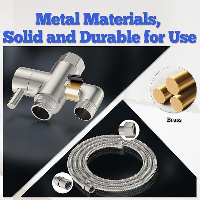 Dog Shower Attachment Metal, YDmeet Pet Shower Attachment for Fast and Clean Pet Bathing and Dog Washing, Brass Shower diverter, Adjustable Pet Shower Sprayer, 8 ft Hose and Shower Holder, Brushed-PurrikoPets