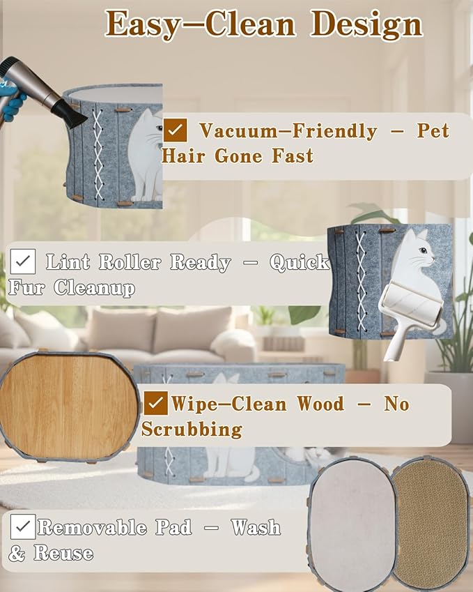 2-in-1 Large Cat House for Indoor Cats, Felt Cat Cave with Cushion, Dual Entrances & Sisal Ball Toy, Enclosed Bed for Large Cats or Multi-Cat Use, Supports 88 lbs-PurrikoPets