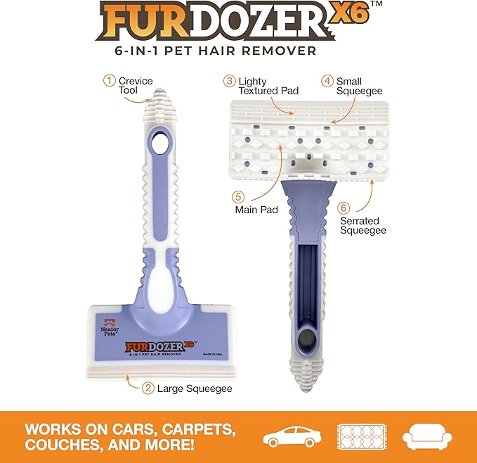 FurDozer X6 & X3 Bundle - Pet Hair Removal Tool & Car Detailing Dog Hair Remover for Carpet, Car, Couch, Bedding, & Furniture - Reusable Pet Fur Remover & Carpet Scraper for Animal Fur & Lint, Purple-PurrikoPets