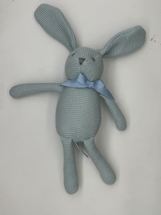 100% Organic Cotton Baby Toys Blue Bunny Rabbit Stuffed Animals for Newborn 7.1"-PurrikoPets