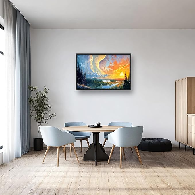 Framed Large Sunrise Wall Art for Living Room, Oversized Sunrise Wall Decor Forest Lake Landscape Canvas Print Natural Picture Home Decoration for Bedroom Living Room Office 36"x24"-PurrikoPets