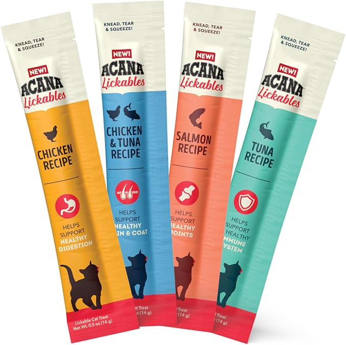 ACANA Lickables Cat Treats Variety Pack: .5oz Tubes (8 Count, 2 of Each)-PurrikoPets