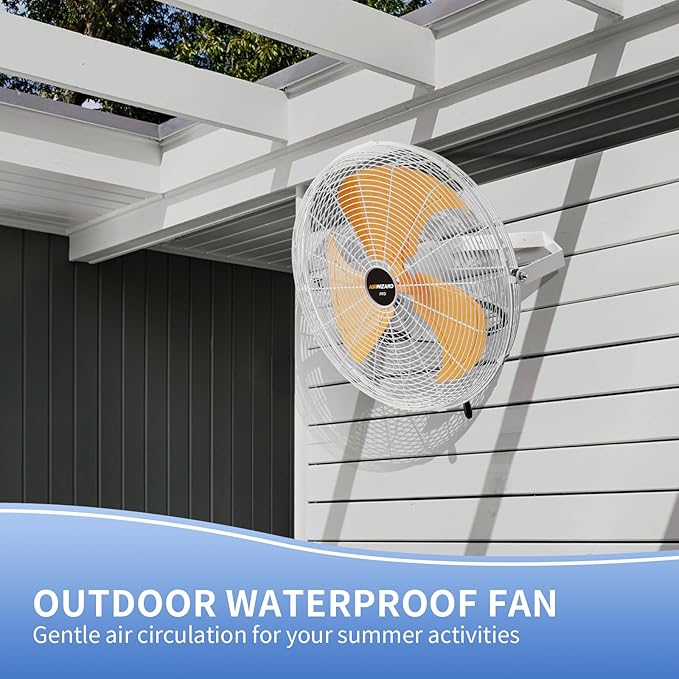 20 Inch Outdoor Wall Fan, 5800 CFM Waterproof Wall Mounted Fan Industrial Grade Metal Outdoor Fans, 3 Speeds, Adjustable Tilt, for Patio, Greenhouse, Garage, Gazebo Use, UL Listed-PurrikoPets