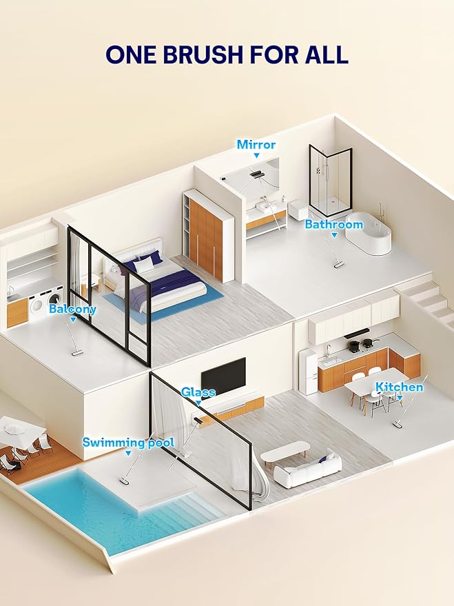 Floor Scrub Brush with Long Handle, 3 in 1 Scrape and Heavy-Duty Stiff Bristle Floor Scrubber Brush with Squeegee and Tweezer for Cleaning Tile Wall Deck Bathroom Patio Garage Kitchen (White)-PurrikoPets