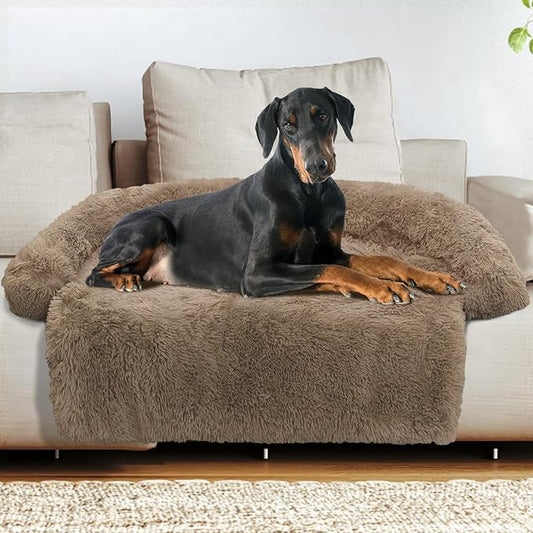 GGIB Calming Dog Bed Fluffy Plush Dog Mat for Furniture Protector with Removable Washable Cover for Large Medium Small Dogs and Cats (Extra Extra Large, Camel)-PurrikoPets