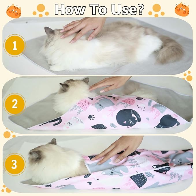 31.5" Cat Wrap for Grooming-Premium Cat Grooming Wrap Cat Restraint for Nail Clipping, Self-Adherent Soft Cat Blanket to Wrap Cat Anti-Scratch Anti-Escape Grooming Bag (Pink, XXL)-PurrikoPets