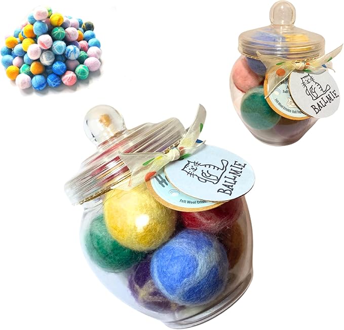 Felt Wool Cat Toys Ball with Catnip and Bell, Natural Handmade cat Toys Ferret Toys cat Gift Basket (Felt Wool Mixed in Jar)-PurrikoPets