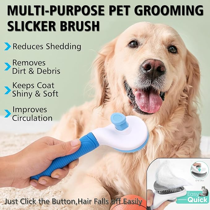3PCS Dog Grooming Brush - Dog Brush for Shedding Massaging Bathing - Double Sided Shedding, Dematting Undercoat Rake - Self Cleaning Slicker Comb for Dogs and Cats with Long or Short Coats-PurrikoPets